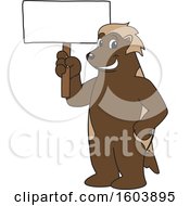 Wolverine School Mascot Character Holding A Blank Sign