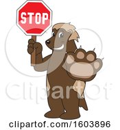 Wolverine School Mascot Character Holding A Stop Sign
