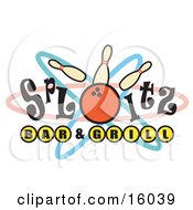 Bowling Ball Hitting Pins On A Sign Clipart Illustration by Andy Nortnik
