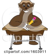 Wolverine School Mascot Character Writing At A Desk