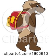 Wolverine School Mascot Character Wearing A Backpack