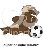 Wolverine School Mascot Character Playing Soccer