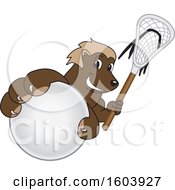 Wolverine School Mascot Character Holding A Lacrosse Stick And Ball