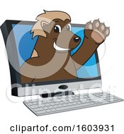 Wolverine School Mascot Character Emerging From A Computer Screen