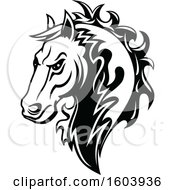 Clipart Of A Black And White Tough Stallion Horse Royalty Free Vector Illustration
