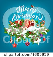 Clipart Of A Merry Christmas Greeting On Blue Royalty Free Vector Illustration