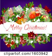 Clipart Of A Merry Christmas Greeting On Purple Royalty Free Vector Illustration