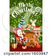 Poster, Art Print Of Merry Christmas Greeting With Santa