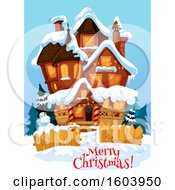 Poster, Art Print Of Merry Christmas Greeting And House In The Snow