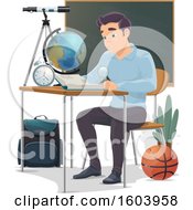 Clipart Of A Male High School Student Reading At A Desk Royalty Free Vector Illustration