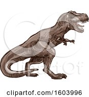 Clipart Of A Sketched Tyrannosaurus Rex Dinosaur Royalty Free Vector Illustration