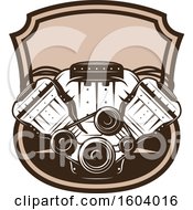 Clipart Of A Brown Automotive Shield With An Engine Royalty Free Vector Illustration