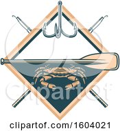 Clipart Of A Fishing Design With A Crab Hook Paddle And Poles Royalty Free Vector Illustration