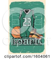 Clipart Of A Vintage Basketball Design With A Jersey And Shoes Royalty Free Vector Illustration