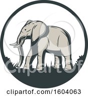 Poster, Art Print Of Walking Elephant And Circle Design