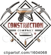 Clipart Of A Construction Company Design With A Wheelbarrow Royalty Free Vector Illustration