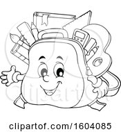 Clipart Of A Lineart School Bag Mascot Royalty Free Vector Illustration