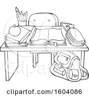 Clipart Of A Lineart School Desk Royalty Free Vector Illustration