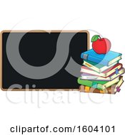 Poster, Art Print Of Red Apple On A Stack Of Books By A Blackboard
