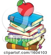 Poster, Art Print Of Red Apple On A Stack Of Books