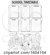 Clipart Of A School Timetable With A Bus Royalty Free Vector Illustration