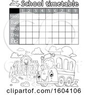 Clipart Of A School Timetable With A Bus Royalty Free Vector Illustration
