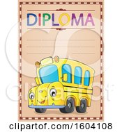 Clipart Of A School Bus On A Diploma Certificate Royalty Free Vector Illustration by visekart
