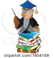 Clipart Of A Professor Owl Teacher On A Stack Of Books Royalty Free Vector Illustration