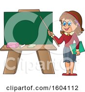 Poster, Art Print Of White Female Teacher Presenting A Blank Chalkboard