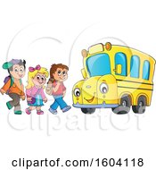 Poster, Art Print Of Group Of Children Boarding A School Bus