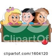 Clipart Of A Group Of School Children Holding A Blank Chalkboard Royalty Free Vector Illustration by visekart