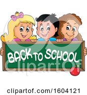 Poster, Art Print Of Group Of Children Holding A Back To School Chalkboard