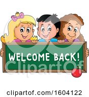 Poster, Art Print Of Group Of School Children Holding A Welcome Back Chalkboard