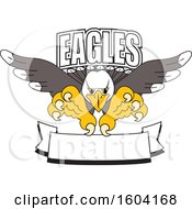 Bald Eagle School Mascot Character Swooping Over A Banner