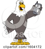 Poster, Art Print Of Bald Eagle School Mascot Character Holding A Cell Phone