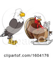 Poster, Art Print Of Bald Eagle School Mascot Character Watching A Turkey Bird Weighing Itself