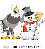Poster, Art Print Of Bald Eagle School Mascot Character With A Christmas Snowman
