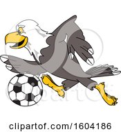 Poster, Art Print Of Bald Eagle School Mascot Character Playing Soccer