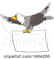 Poster, Art Print Of Bald Eagle School Mascot Character Flying With A Blank Banner