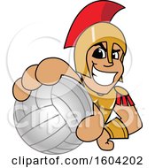 Poster, Art Print Of Spartan Or Trojan Warrior School Mascot Character Grabbing A Volleyball