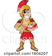 Clipart Of A Spartan Or Trojan Warrior School Mascot Character Reading A Book Royalty Free Vector Illustration