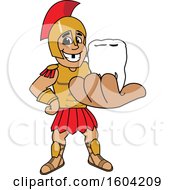 Clipart Of A Spartan Or Trojan Warrior School Mascot Character Holding A Tooth Royalty Free Vector Illustration