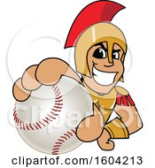 Poster, Art Print Of Spartan Or Trojan Warrior School Mascot Character Grabbing A Baseball