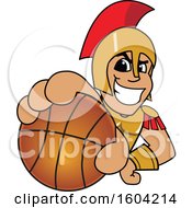 Poster, Art Print Of Spartan Or Trojan Warrior School Mascot Character Grabbing A Basketball