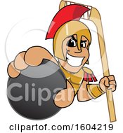 Poster, Art Print Of Spartan Or Trojan Warrior School Mascot Character Holding A Hockey Puck And Stick