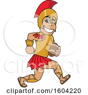 Clipart Of A Spartan Or Trojan Warrior School Mascot Character Running With A Football Royalty Free Vector Illustration by Toons4Biz