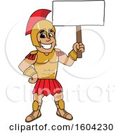 Poster, Art Print Of Spartan Or Trojan Warrior School Mascot Character Holding A Blank Sign
