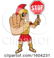 Poster, Art Print Of Spartan Or Trojan Warrior School Mascot Character Holding A Stop Sign
