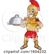 Poster, Art Print Of Spartan Or Trojan Warrior School Mascot Character Holding A Platter