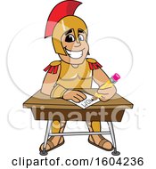 Poster, Art Print Of Spartan Or Trojan Warrior School Mascot Character Writing At A Desk
